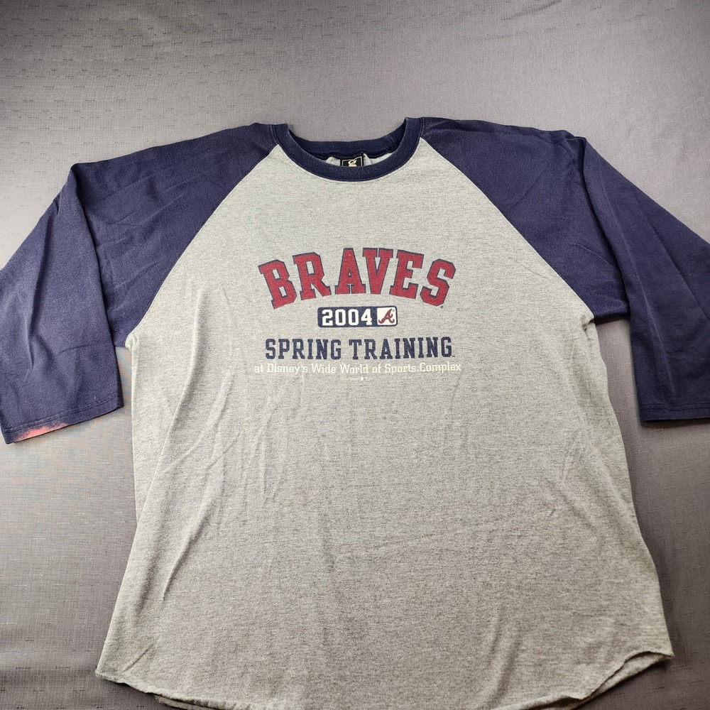 Vintage Atlanta Braves 2004 Spring Training Baseball Raglan T Shirt XL Gray Navy